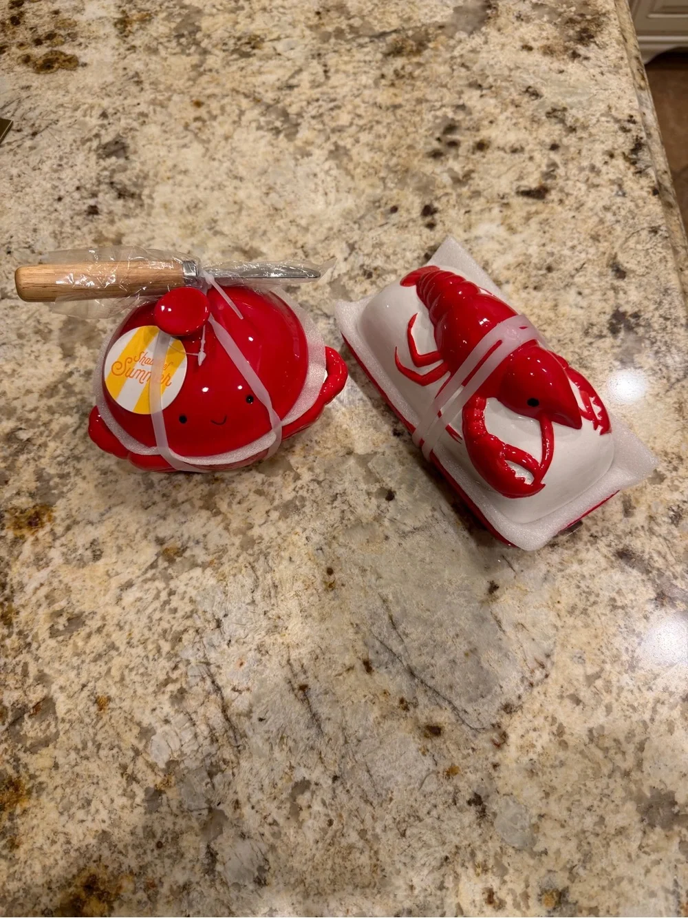 Shades of Summer Ceramic Red Crab Dish and Lobster Butter Dish Set -